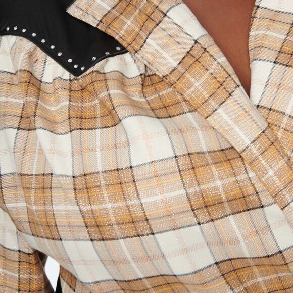 UNIQUE VINTAGE Brown Sparkle Plaid Western Wrap Crop Top {L17} - Picture 5 of 5